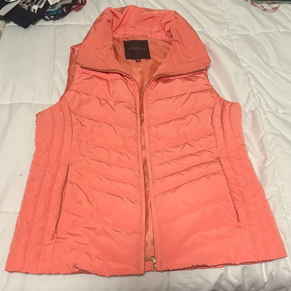 Talbots Vibrant Coral Quilted Vest